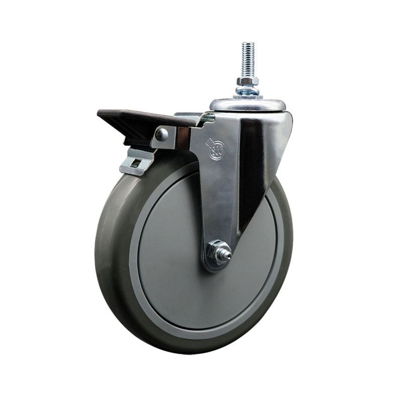 Poly Wheel Swivel 3/4 Inch Threaded Stem Caster Set with Brake