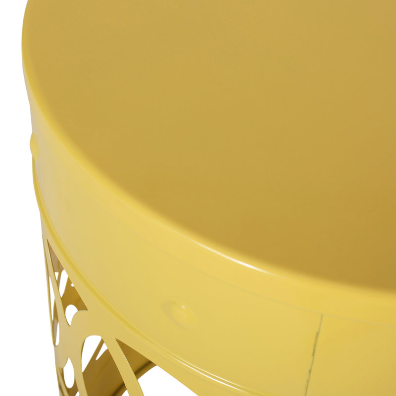 Table d'appoint d'extérieur en métal jaune - Grande table d'appoint élégante au design en fer découpé, structure thermolaquée, livrée sans assemblage, jaune, design minimaliste, fer.