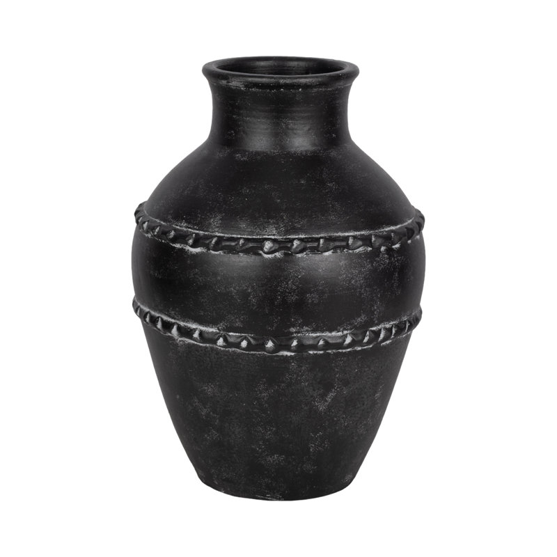 Traditional Terracotta Vase, Terracotta, 16" H x 12" W x 12" D, Black