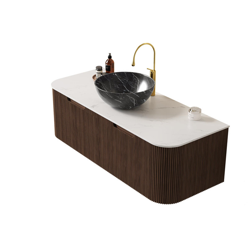 Ensemble de meuble-lavabo mural 48 po avec cuve en céramique noire et 2 tiroirs, 48"