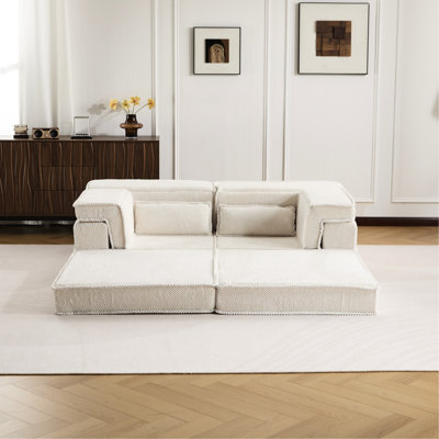 Diy Boneless Modular Sectional - Compression Mahjong Convertible Floor Bed, Circle Fleece Covering, High Resilience Memory Foam, Foam Filler, Density Padding, White, No Assembly Required Convertible,