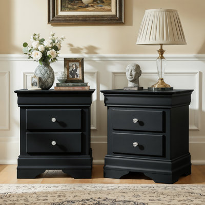 Barvelle Modern Classic 21.1" Solid Wood Fully Assembled 2 Drawer Nightstand