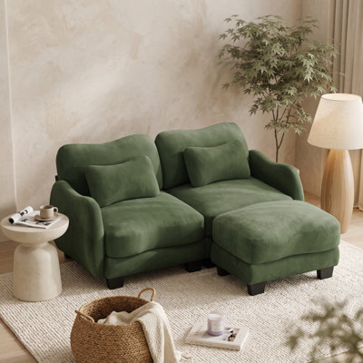 Oversized 2-Seat Curved Chenille Lounge Sofa with 1 Movable Ottoman and Lumbar Pillows,Green