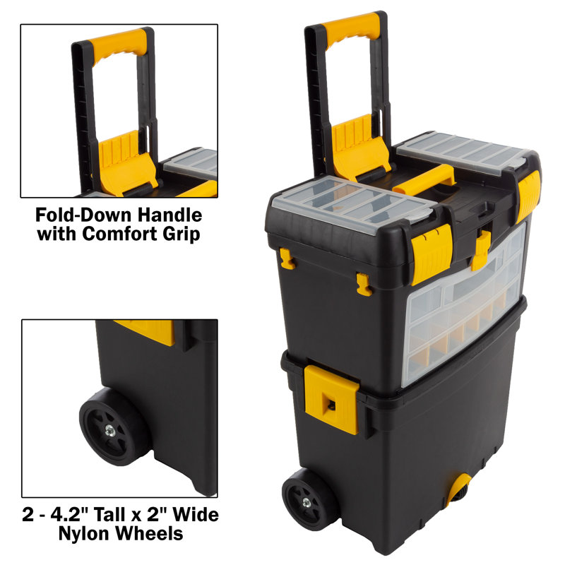 Stalwart - Portable Toolbox with Wheels - Stackable Tool Chest with Drawers - Mobile Utility Cart with Comfort Grip Handle and Tough Latches