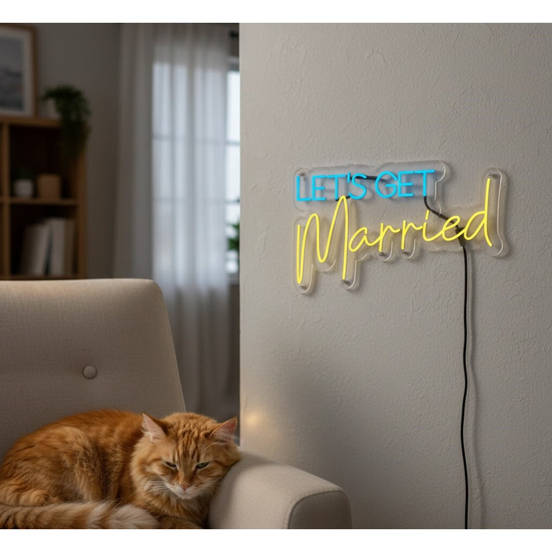  | Enseigne néon «Let Get Married» | Fabriqué avec un tube néon incassable flexible durable qui émet une lumière vibrante pour plus de 50 000 heures d'utilisation continue | 17 x 30 | Bleu et jaune