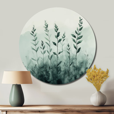 Herbes monochromes minimalistes I - décoration murale en métal vert traditionnel, herbes rondes en métal
