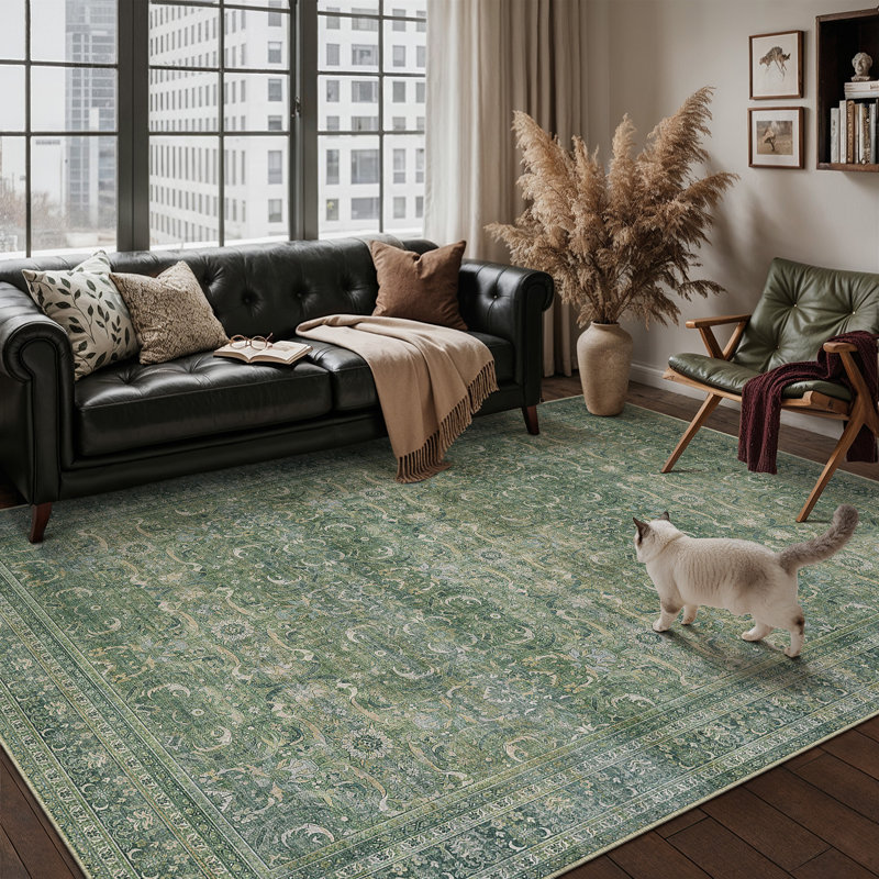 Tapis traditionnel délavé Briar, Vert, Rectangle 8'6" x 11'6"