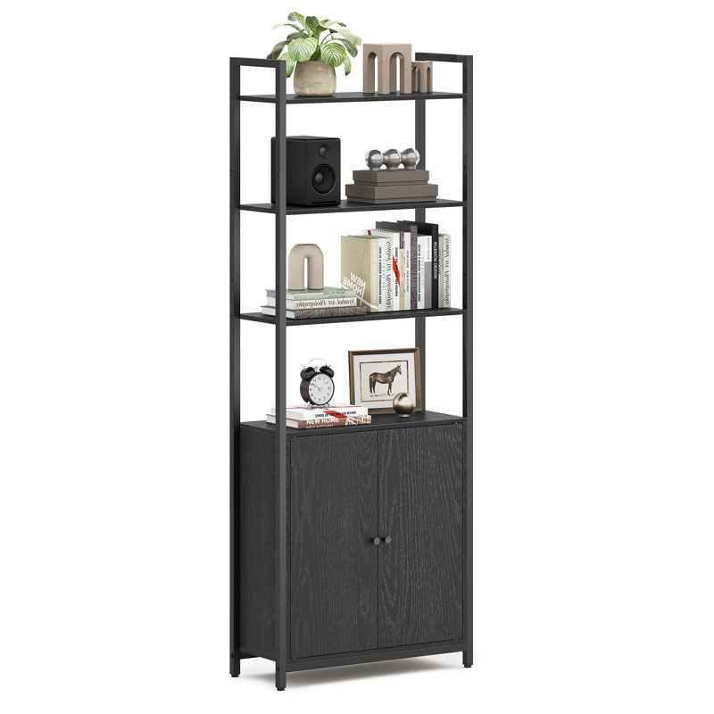 Adyaan 60cm W Steel Etagere Bookcase, Ebony Black/Matte Black