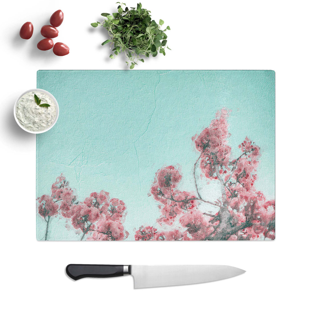 Tempered Glass Cherry Blossom Tree Branches Chopping Board