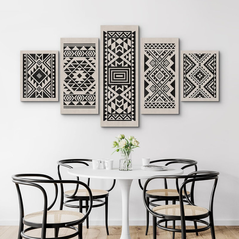 Motif bohémien noir, art moderne - reproduction d'art sur toile tendue