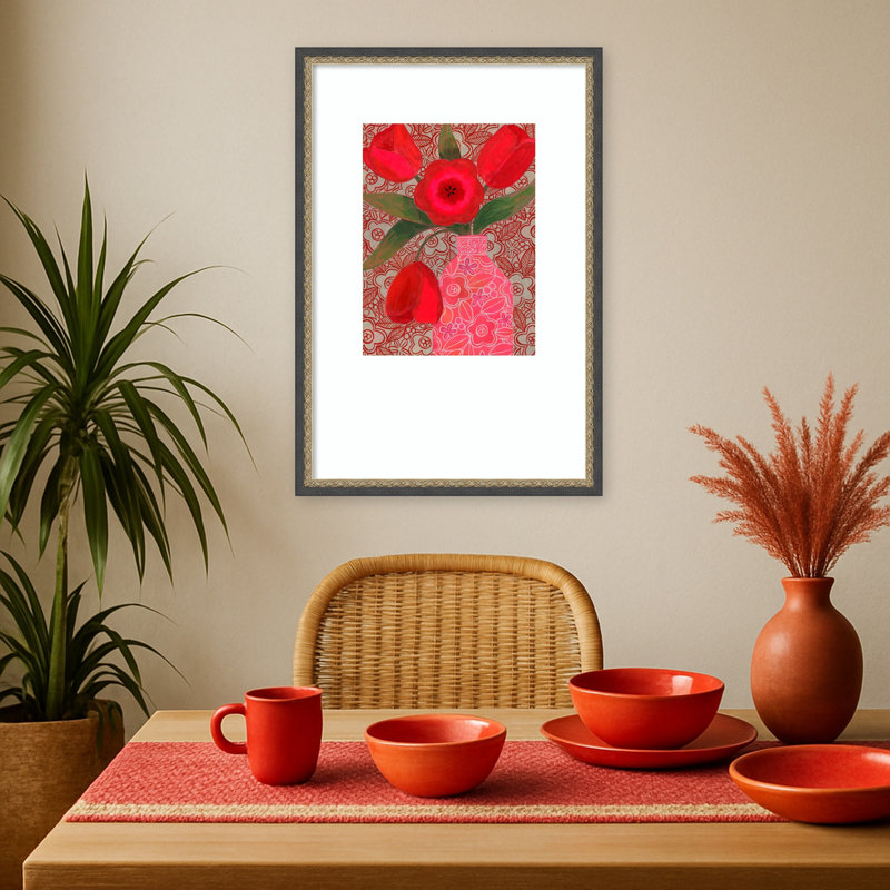 «Red Tulips» par Susan, impression sur bois encadrée, Matinée bronze noir, 17 x 25