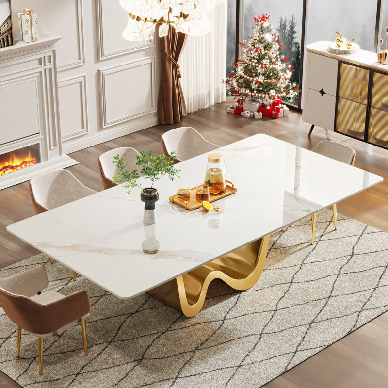 Behesh 78.74" Luxury Rectangle Sintered Stone Dining Table with Stainless Steel Base for 8-10  ( Included Two Packages, One Package for the Table Top and One Package for the Base）