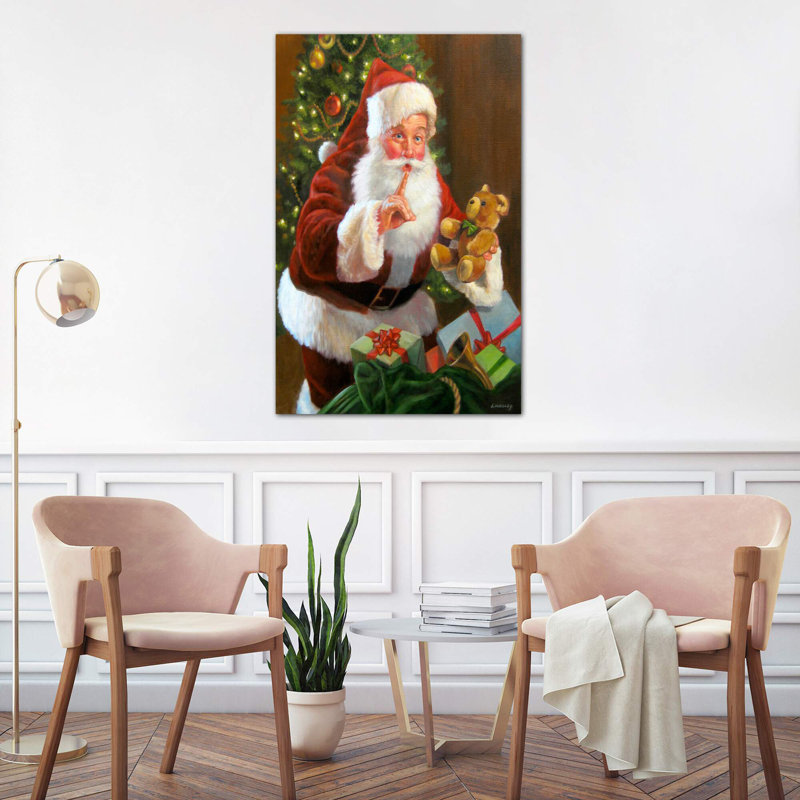 Santa With Teddy Bear by David Lindsley - Wrapped Canvas Print, 152.5 cm H x 101.5 cm W