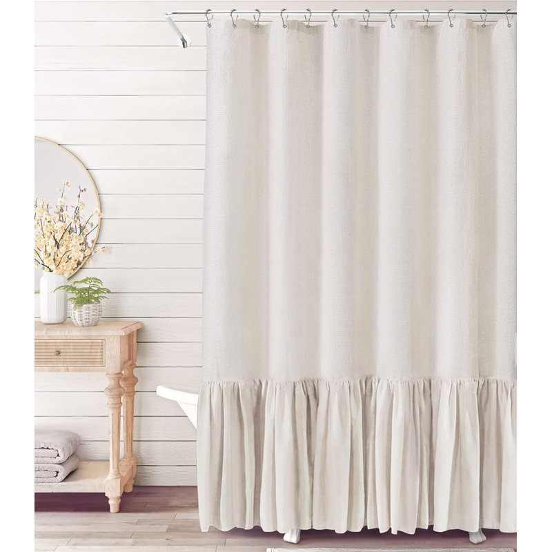 Rideau de douche extra long en mélange de lin avec ourlet à volants pour décor de maison de campagne et de salle de bain moderne