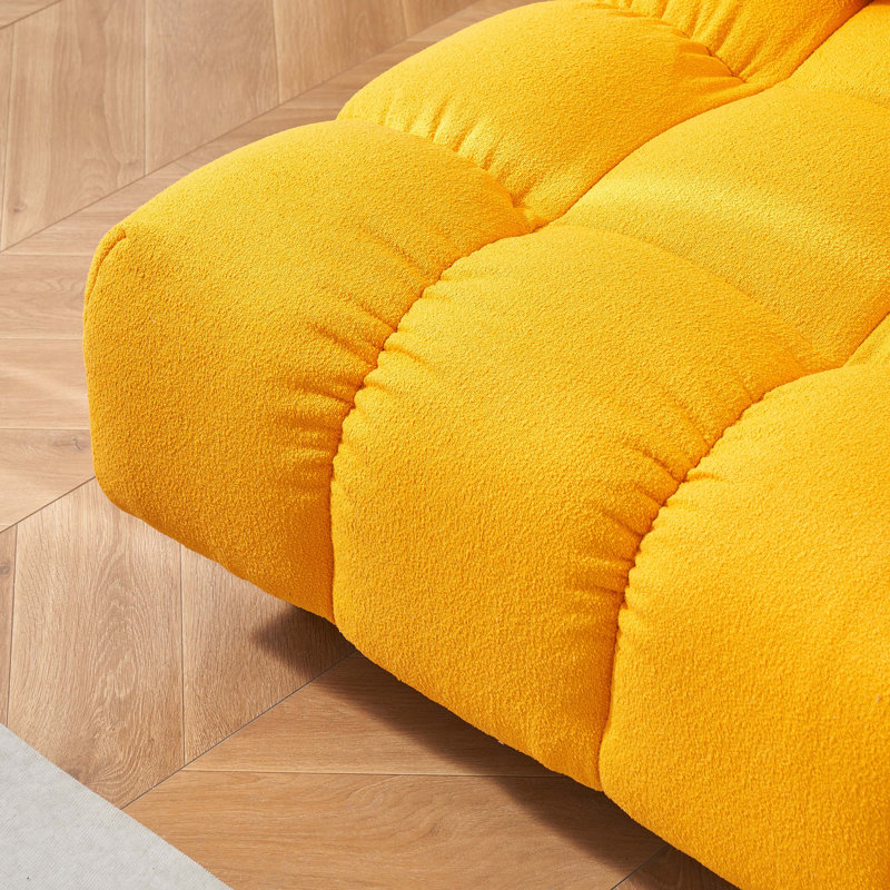 Chrystina Armless Teddy Fabric Single Sofa With Spring Cushion, Tapered Legs – Small Space Friendly, Yellow