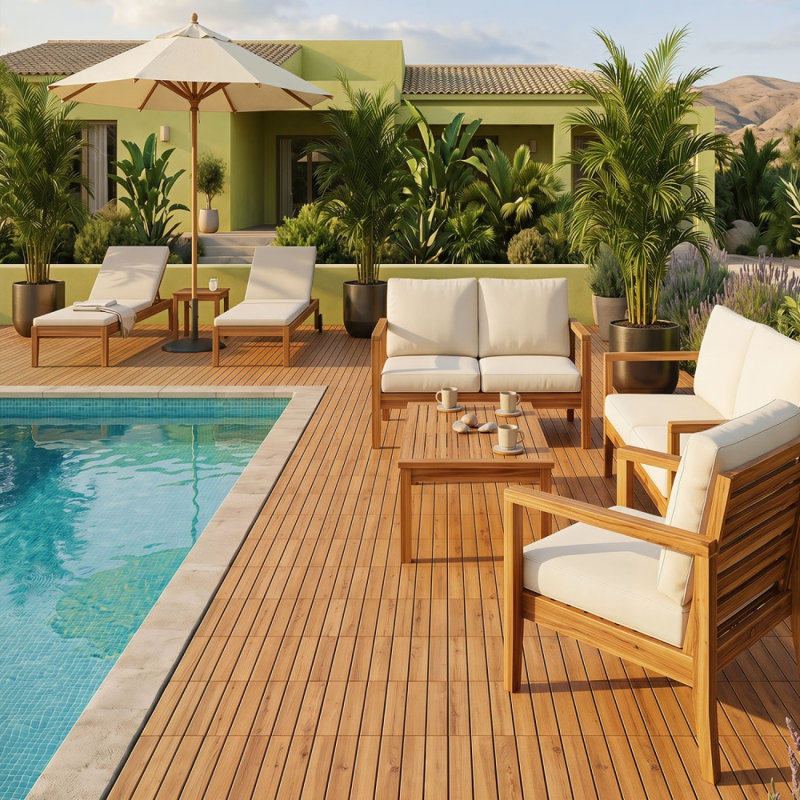 12"x12" 27 Pcs Acacia Interlocking Deck Tiles, Waterproof, Tool-Free