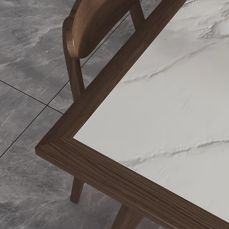 Modern Inset Rectangular Rock Slab Dining Table, 29.5"H x 70.8"L x 35.4"W