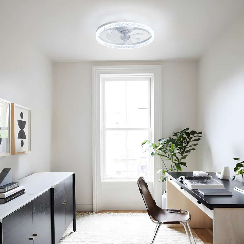 Petit ventilateur de plafond encastré moderne de 20 po avec lumière DEL et télécommande Smart App, 20 inch