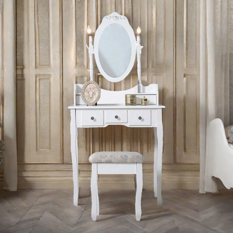 Darmstadt Dressing Table with Mirror & Stool Bedroom Dresser White Makeup Desk Bedroom Furniture