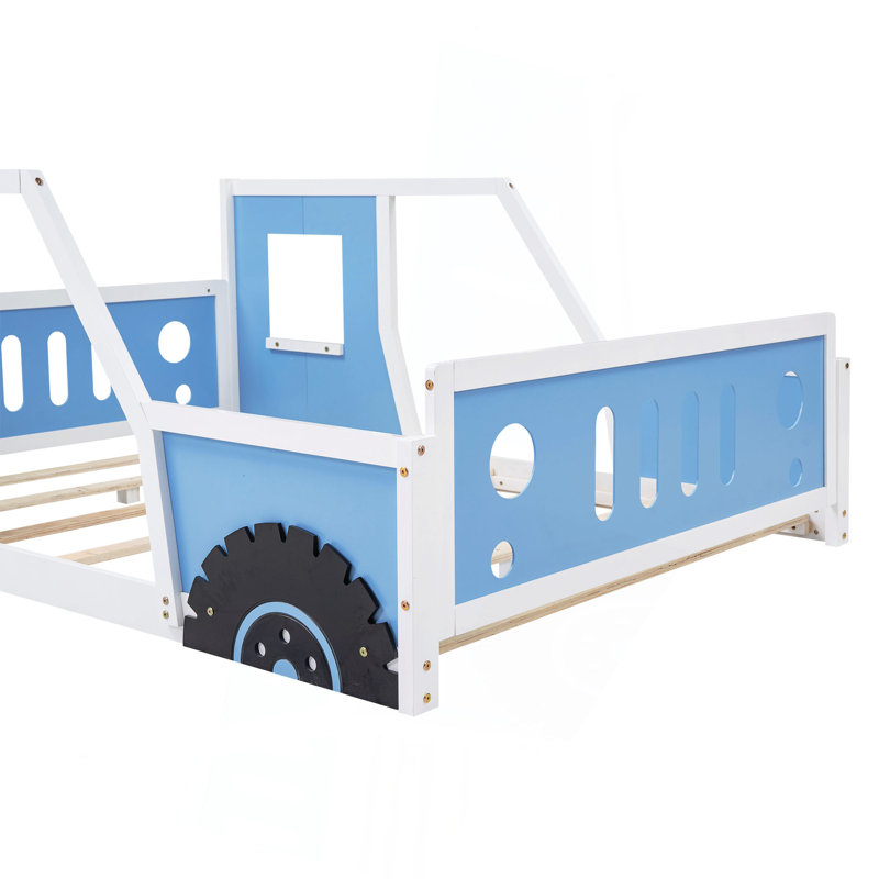 Full Size Classic Car-Shaped Platform Bed With Wheels,Blue, Blue