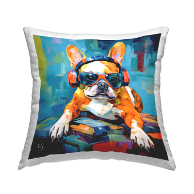 Bouledogue français avec écouteurs, impression de design décoratif par Ivan Guaderrama