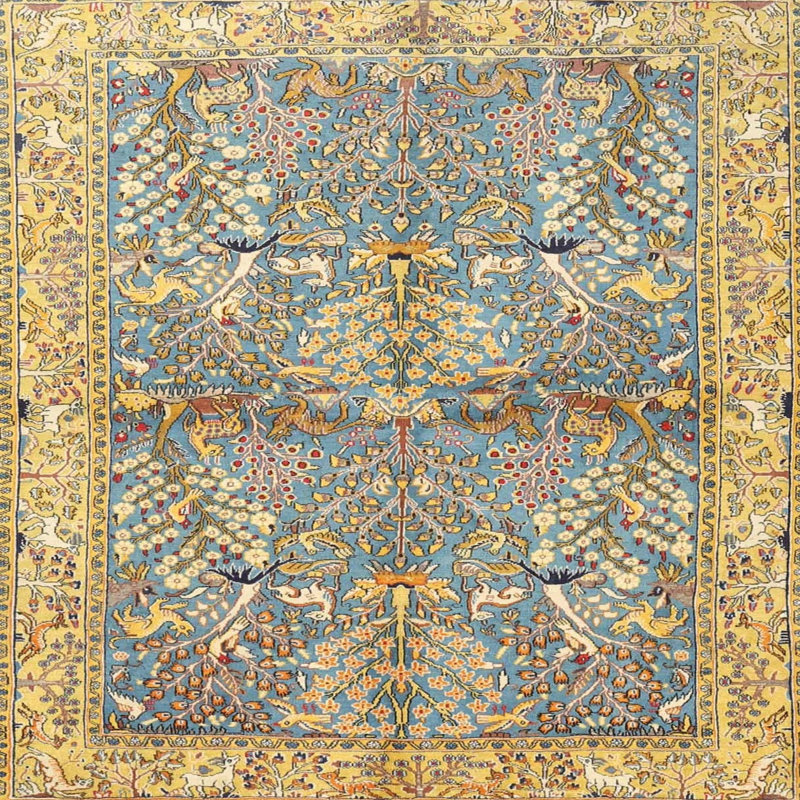Tapis oriental jaune / bleu, Rond 3 pi