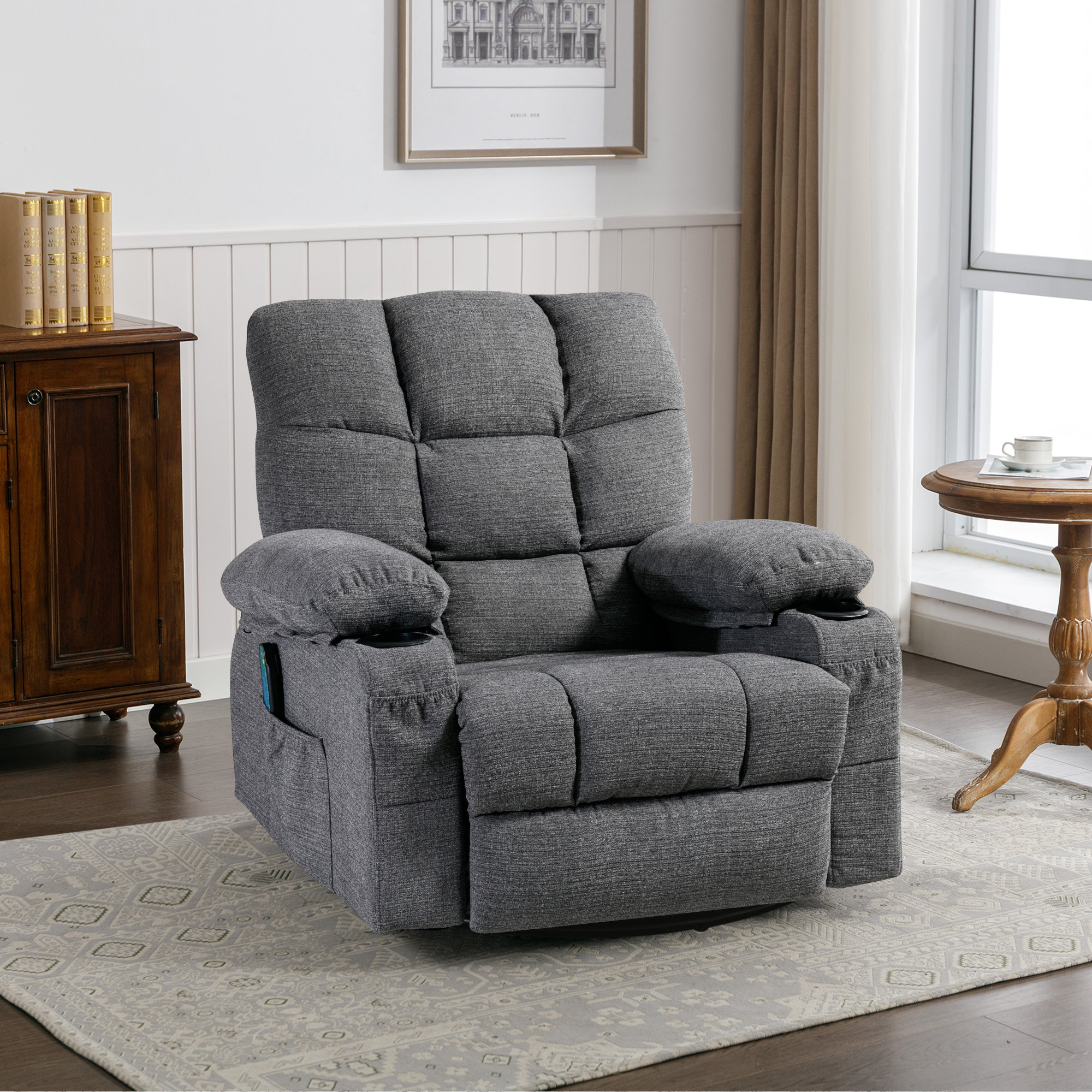 Manual Glider Recliner Swivel Rocking Chair with Lumbar Pillow Cup Holders Latitude Run