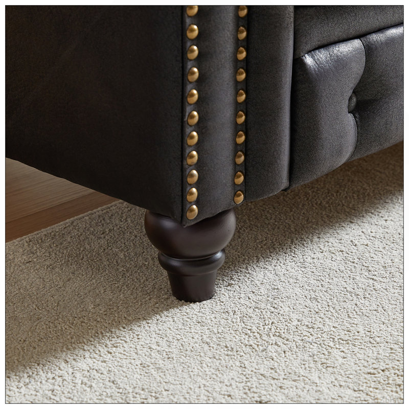 Canapé chesterfield de style contemporain de 63,5 po de largeur, canapé modulaire en tissu Tech, boutons capitonnés avec accoudoirs cloutés avec 2 coussins, revêtement rembourré et pieds en bois