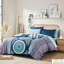 Édredon simple TG et drap - imprimé médaillon bleu marine, matériau, motif d'accessoires de lit inclus, microfibre douce, taies décoratives brodées
