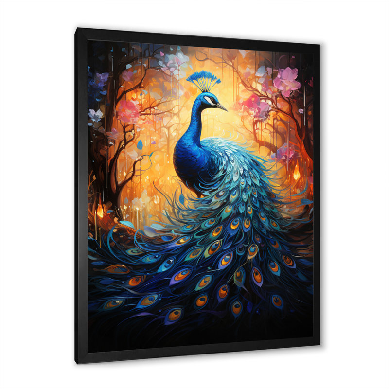 Impression sur toile Kazushige Blue Peacock Luminous, Cadre photo noir, H 40 po x l 30 po x P 1,5 po