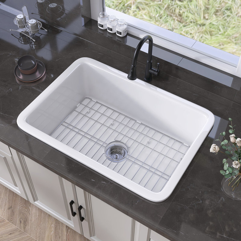 Cove 32 in. White Kitchen Sink Drop-in/ Undermount Fireclay Farmhouse Sink Single Bowl with Accessory Kit