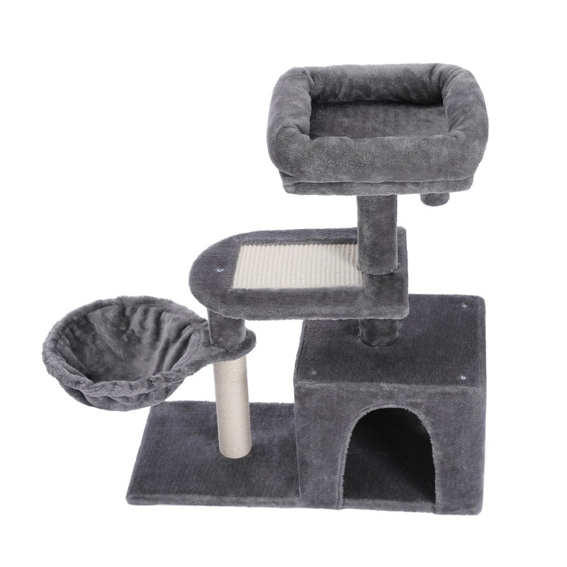 Medium cat tree tower with top perch, apartment, hammock, and scratching platform