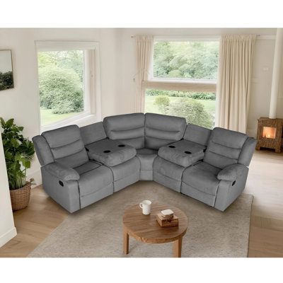 5-Seat Microfiber Manual Recliner Sectional Sofa with Drop-down Tables Cup Holders