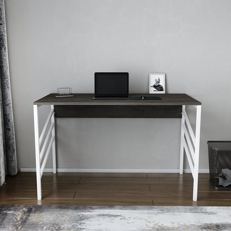 Metal Base Writing Desk, Dark Brown/White