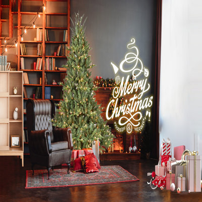 Arbre de Noël 7 pieds avec 750 lumières UL, branches mixtes PE / PVC, 2257 pointes, base large, structure à charnières, support en métal stable