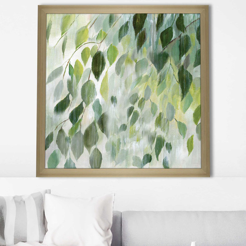 «Misty Leaves (Square)» par Nan Print, H 25,5 po x l 25,5 po x P 1 po, Encadrement champagne