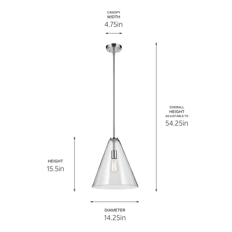 15.5" 1-Light Cone Pendant with Clear Glass, Chrome
