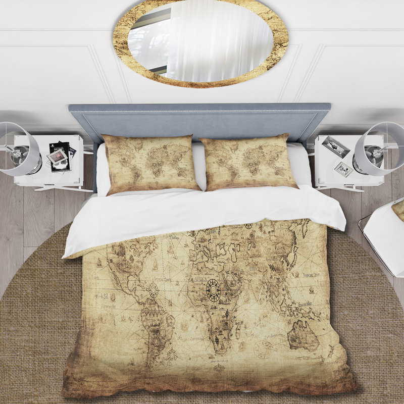 Ancient Map Of The World IV - Vintage Duvet Cover Set, King Duvet Cover + 2 King Shams