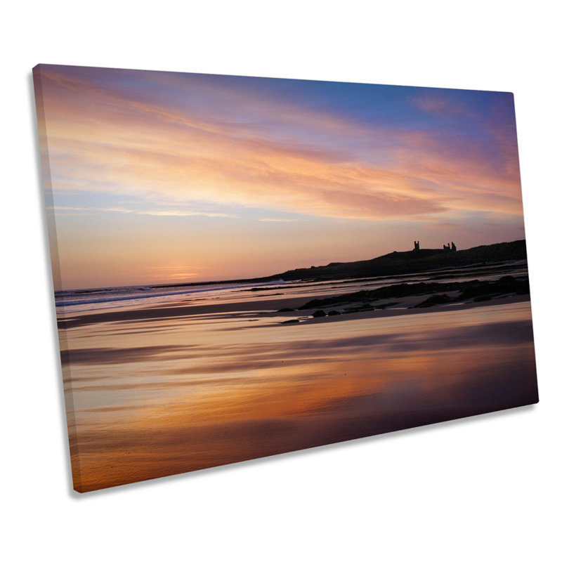 Sunset Sunrise Dunstanburgh Castle - Wrapped Canvas Print, 81.3cm H x 121.9cm W x 4cm D