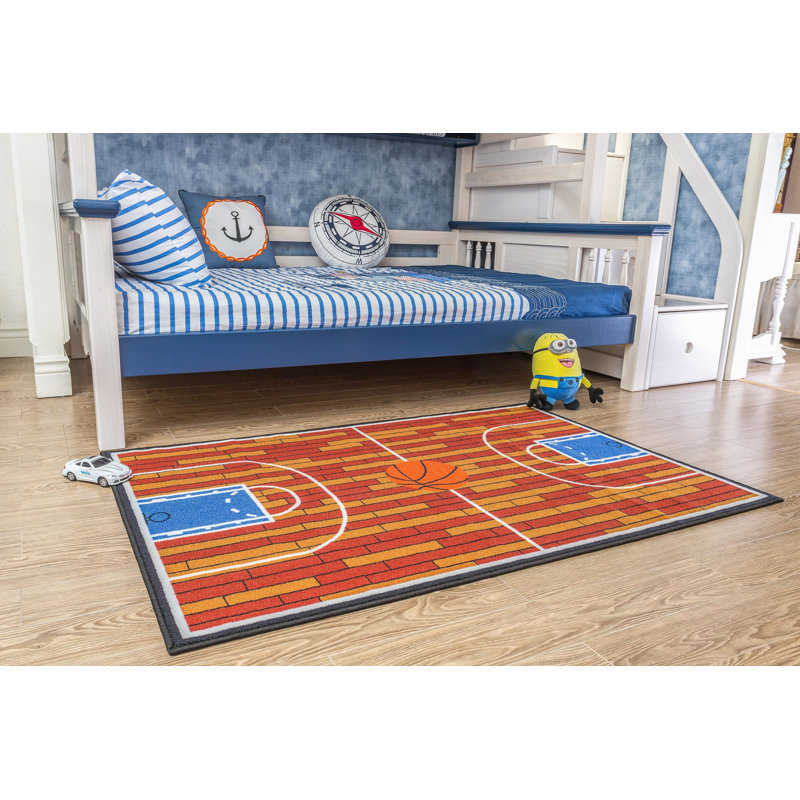 Furnish My Place 690 Rust Basketball Childrens Play Area Rug for Bathroom | Playroom & Kindergarten Classroom | Bedrooms | Contemporary Design