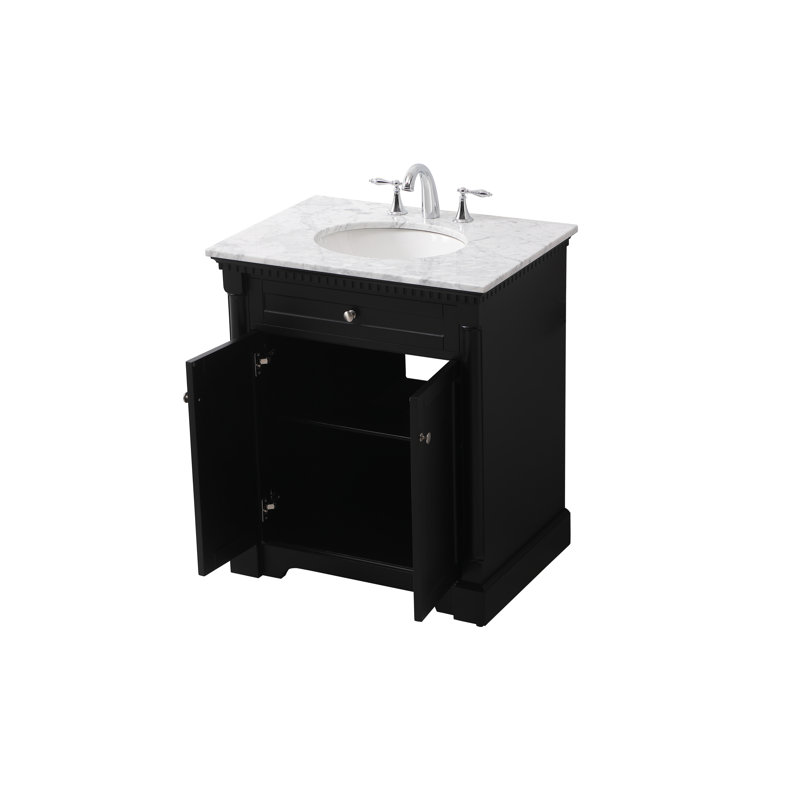 30'' Single Bathroom Vanity with Marble Top, Black