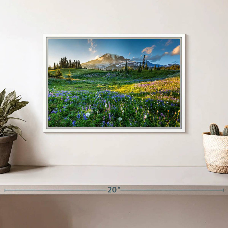 Le printemps au mont Rainier, Cadre flottant blanc, 13 po x 9 po