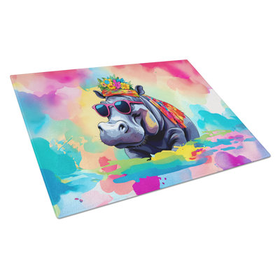 Hippie Animal Hippopotamus Glass Cutting Board