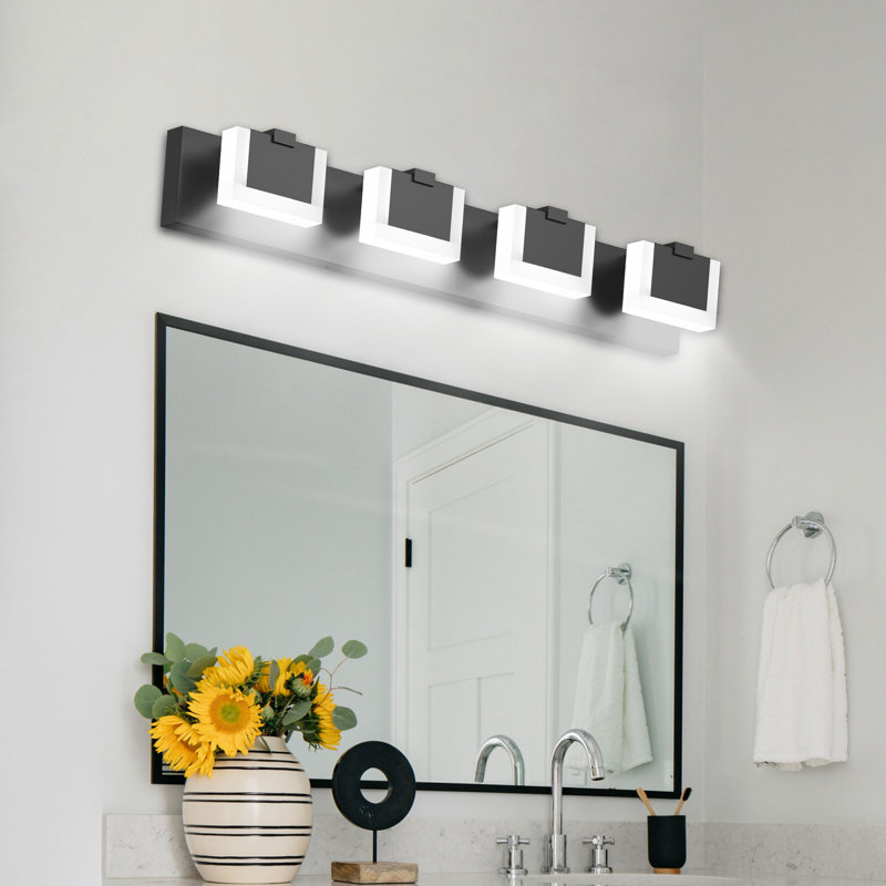 Luminaire de salle de bain, miroir de salle de bain 4 lumières DEL à intensité variable moderne sur miroir pour le salon de la chambre à coucher