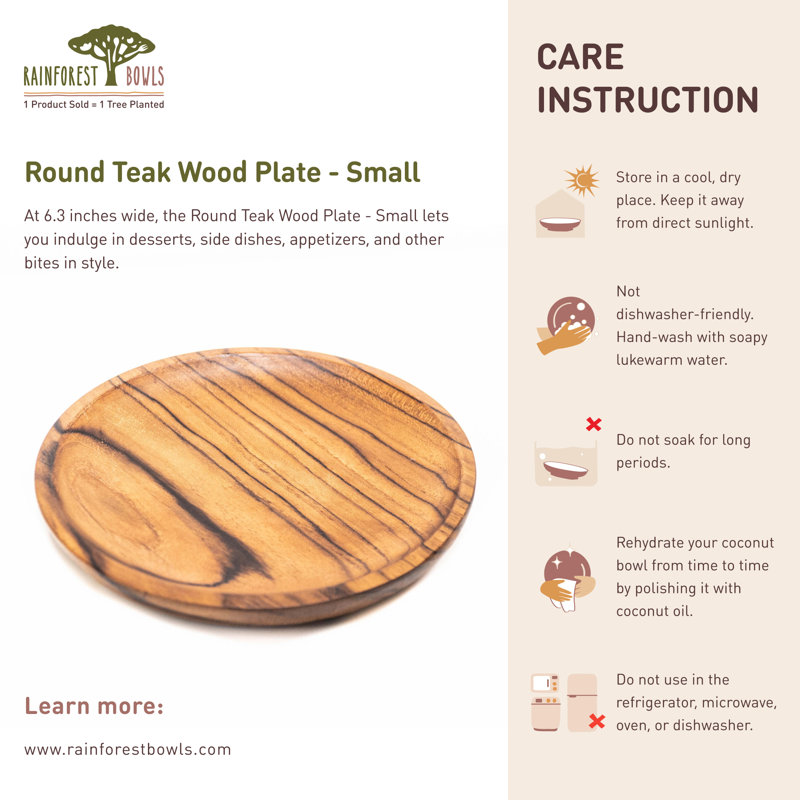 Assiette ronde en bois de teck - petit (ensemble de 4)