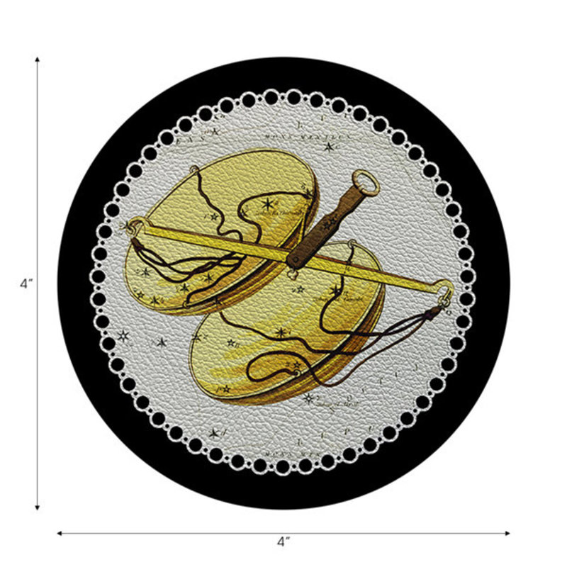 Zodiac Libra White Vegan Leather Round Coasters, Black