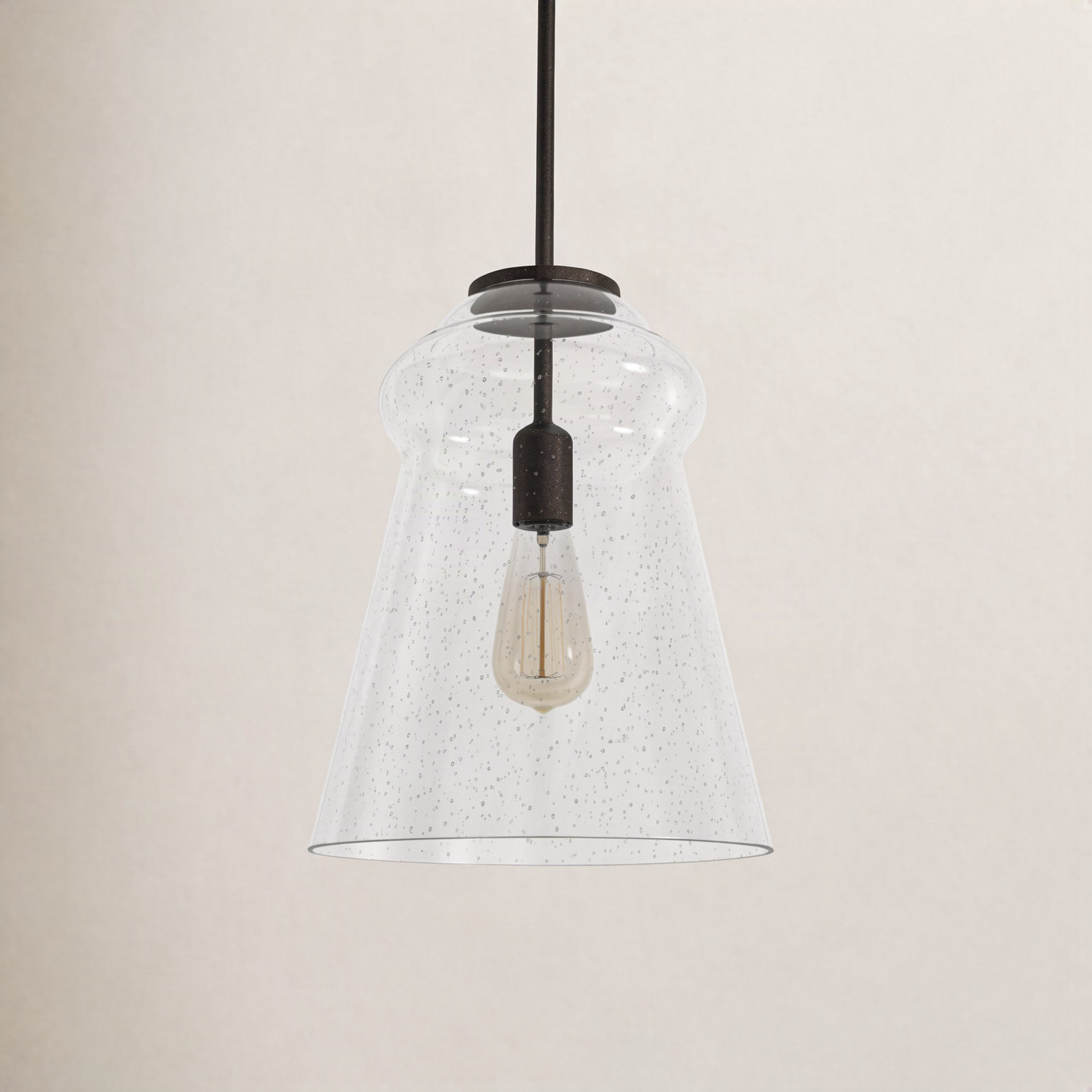 Single Light Glass Steel Dimmable Pendant, Dark Weathered Iron
