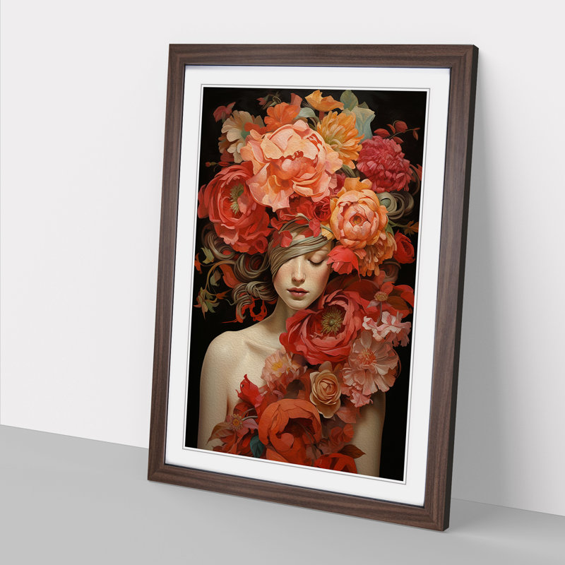 Floral Art Modern Art - Framed Print, Walnut Framed, 64cm H x 46cm W