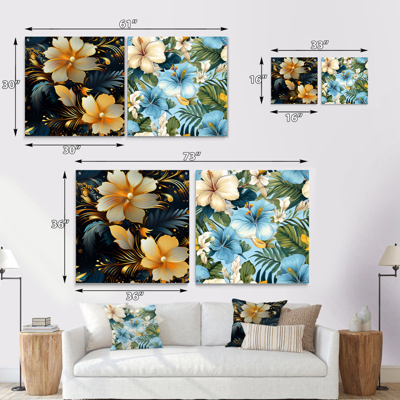 Portslade - Ensemble d'art mural en verre acrylique côtier tropical 2 pièces, H 36 po x l 73 po
