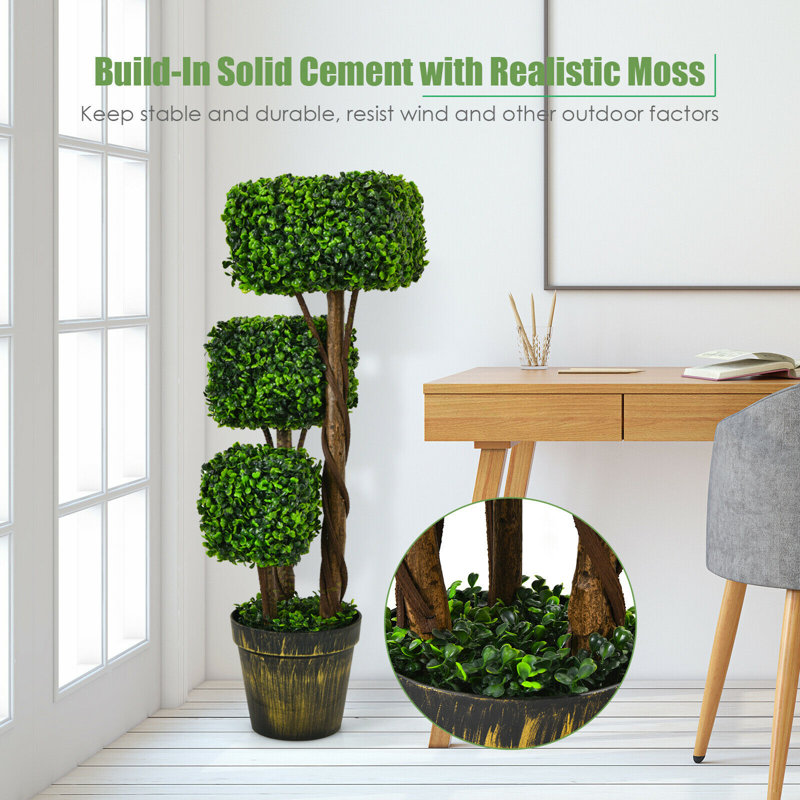 88 cm H Faux Foliage Tree Plant in Cement Planter